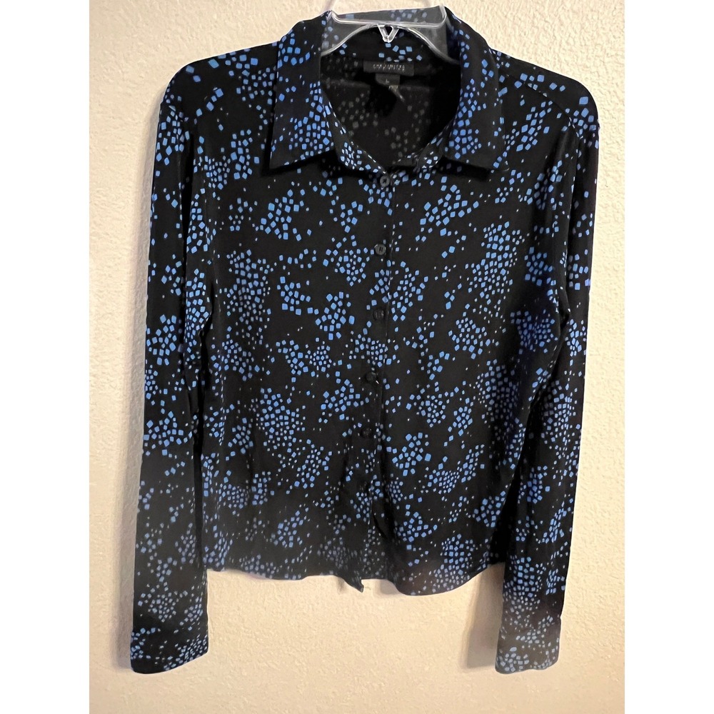 The Limited Stretch Black Blue Print Button Down Shirt Womens Size L
